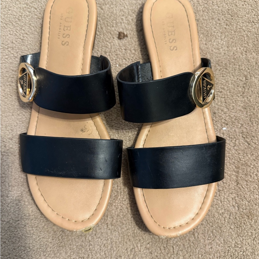 Guess Black and Gold Slide Sandals